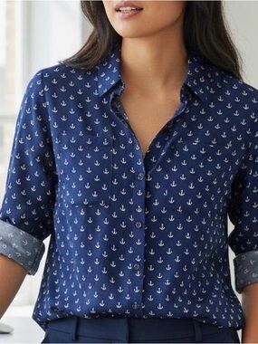 Express Navy Anchor-Print Button-Down Shirt